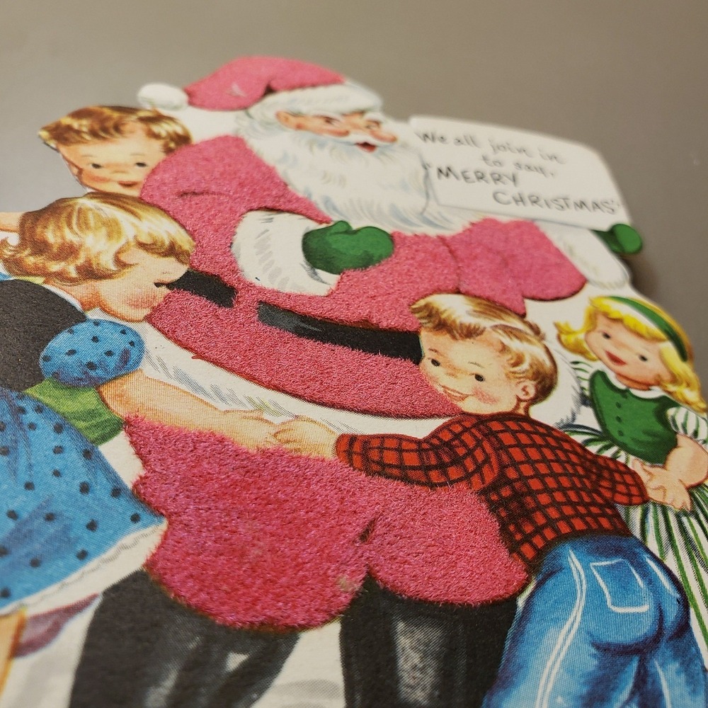 Vintage Whitman Greeting Card Flocked Santa Claus Christmas Card 1950's - Picture 2 of 4